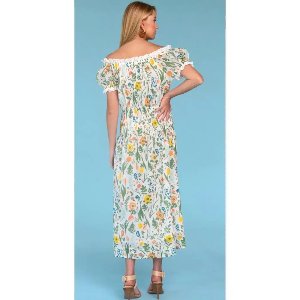 Olivia James The Label Josie Off The Shoulder Floral Puff Sleeve Midi Dress - Picture 3 of 11